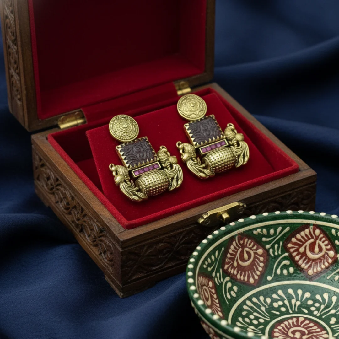 Adrika Antique Gold Swan Motif Earrings