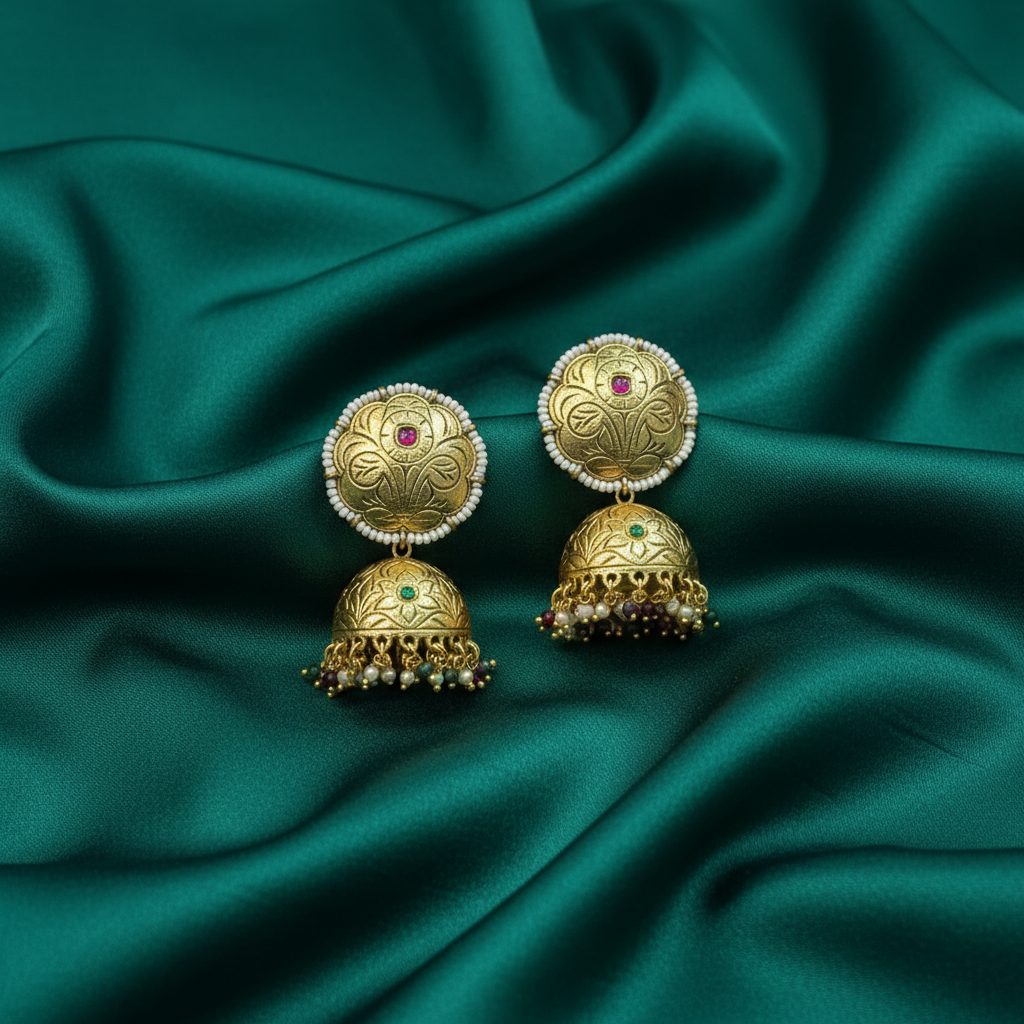 Vedic Bloom Matte Antique Jhumkas