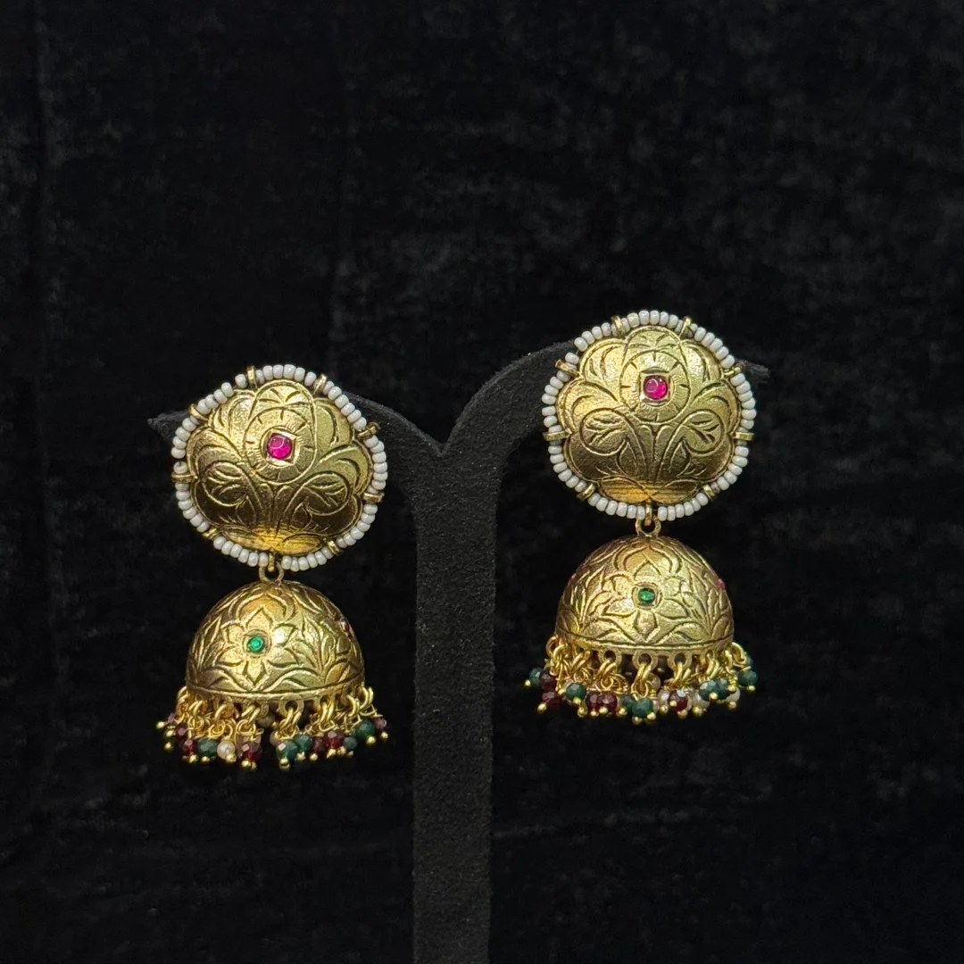Vedic Bloom Matte Antique Jhumkas - View 3