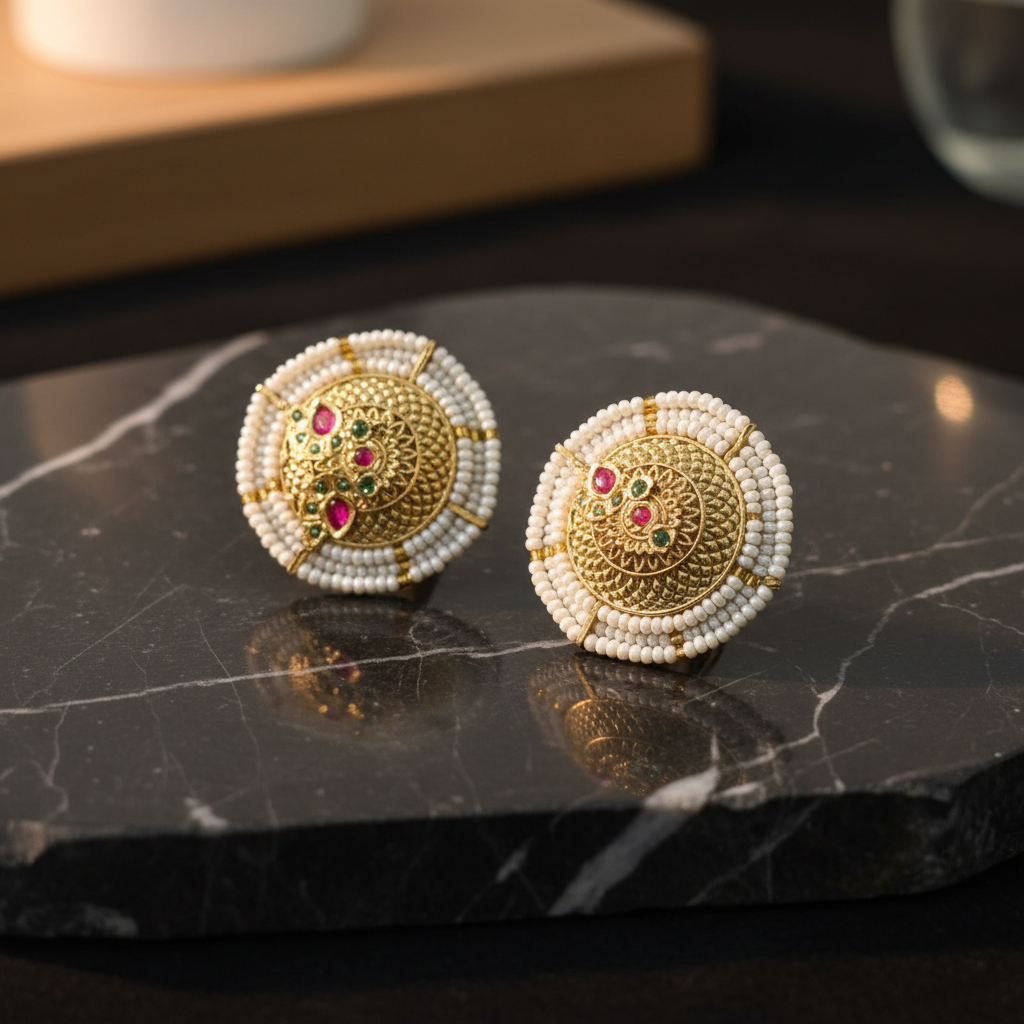 Royal Pearl-Halo Kemp Dome Studs