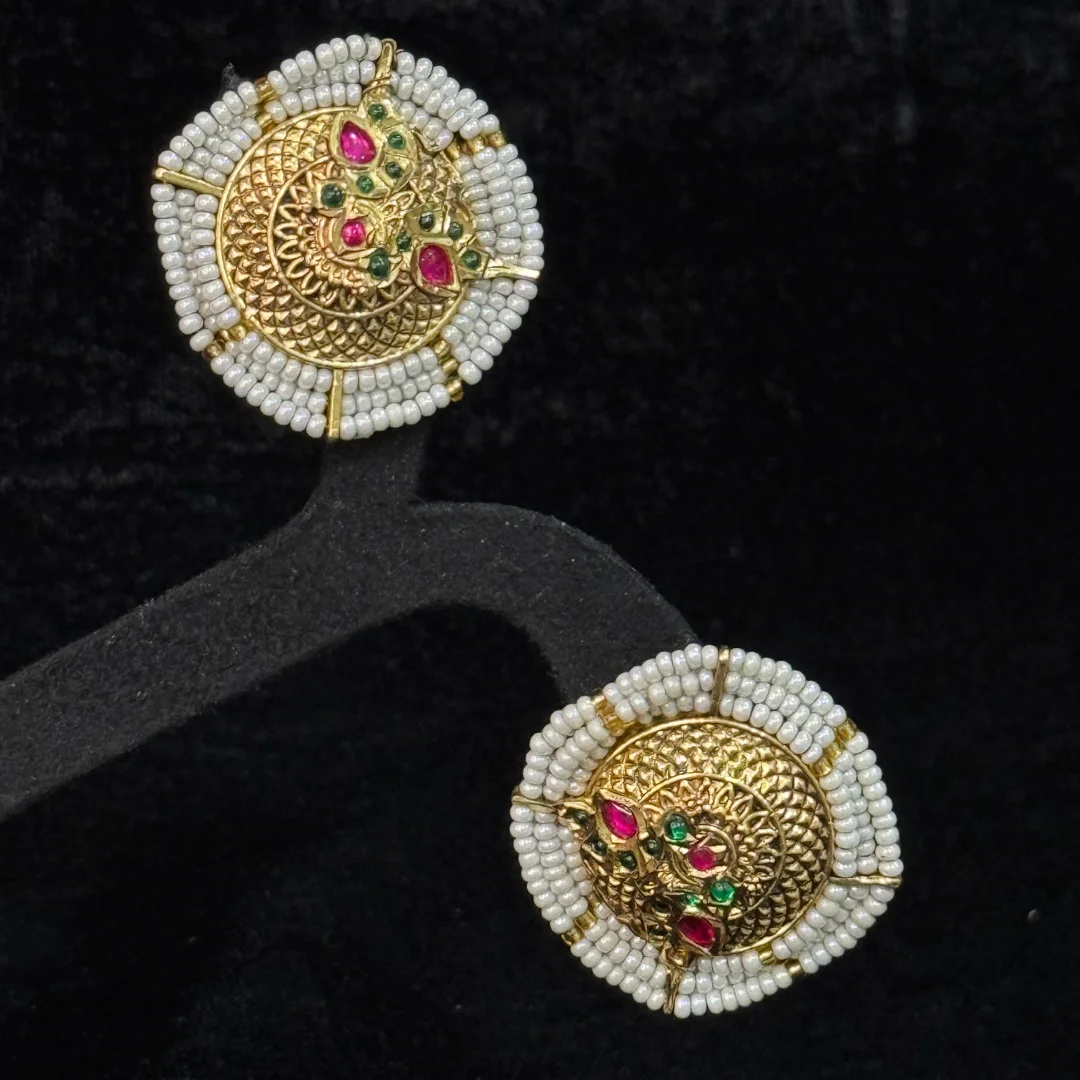 Royal Pearl-Halo Kemp Dome Studs - View 2