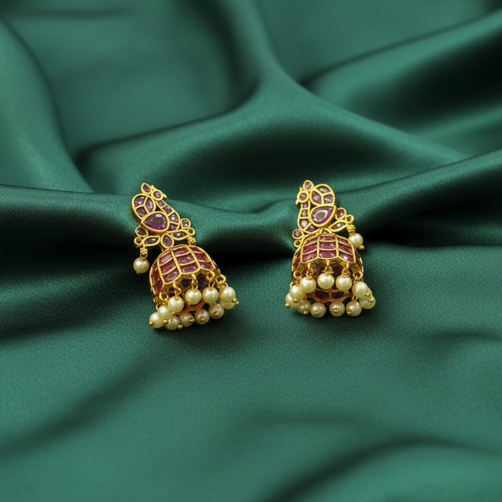 Ruby Radiance Antique Jhumkas - View 2