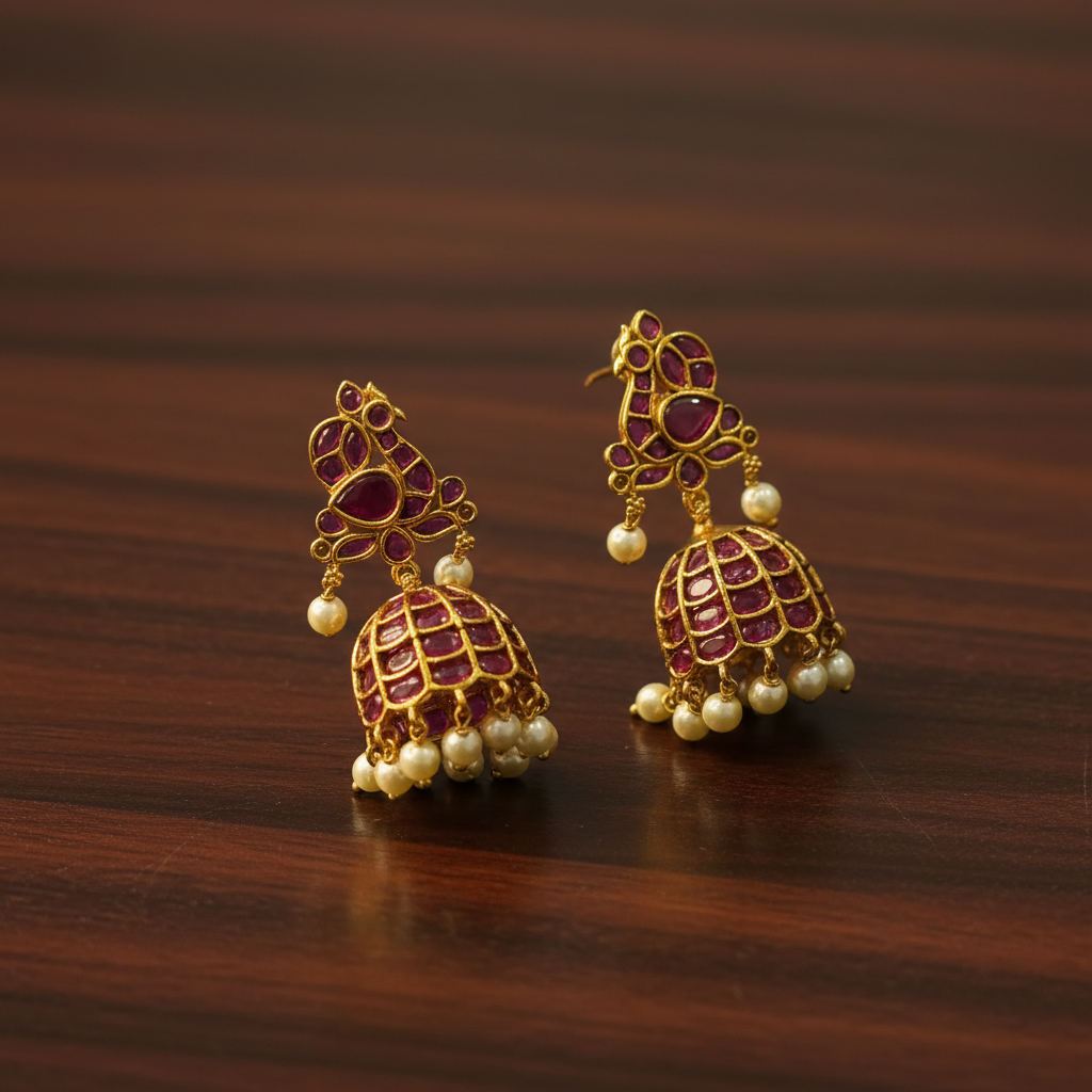 Ruby Radiance Antique Jhumkas - View 3