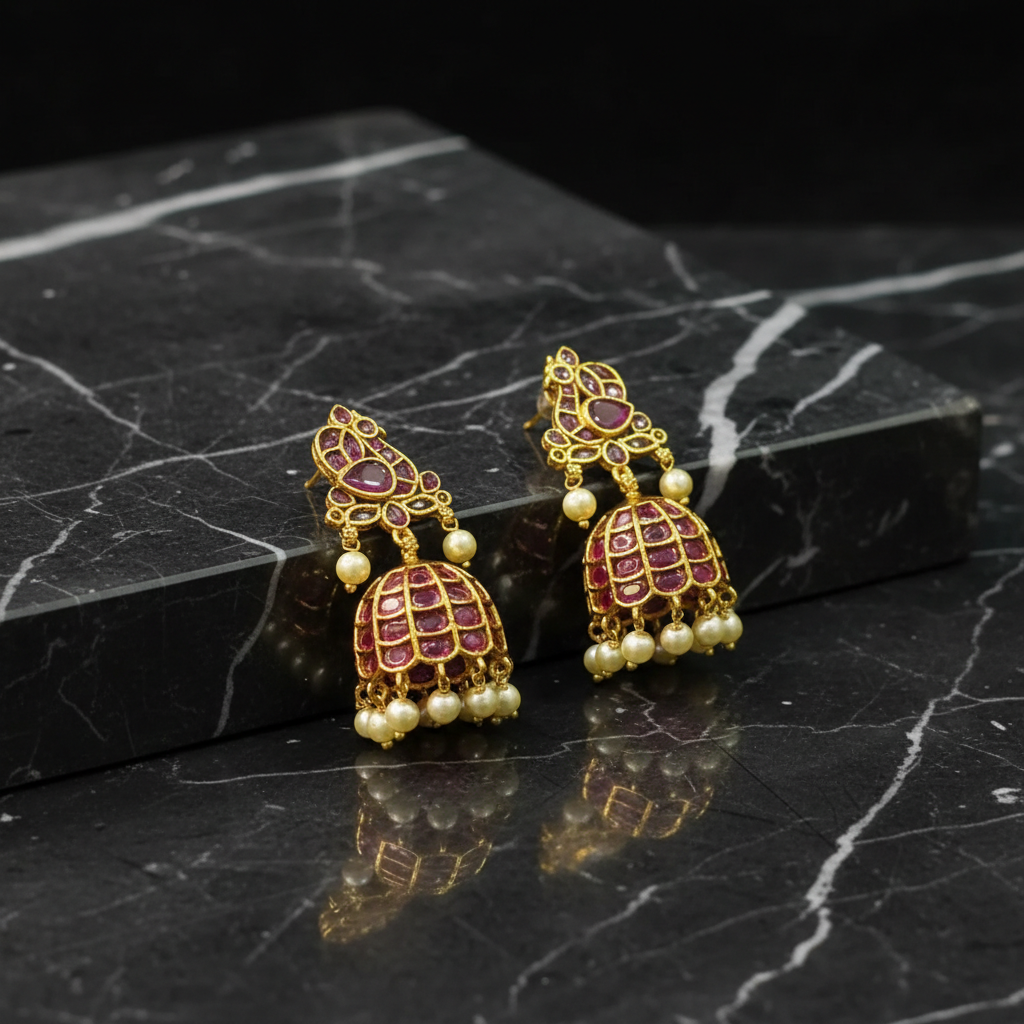 Ruby Radiance Antique Jhumkas