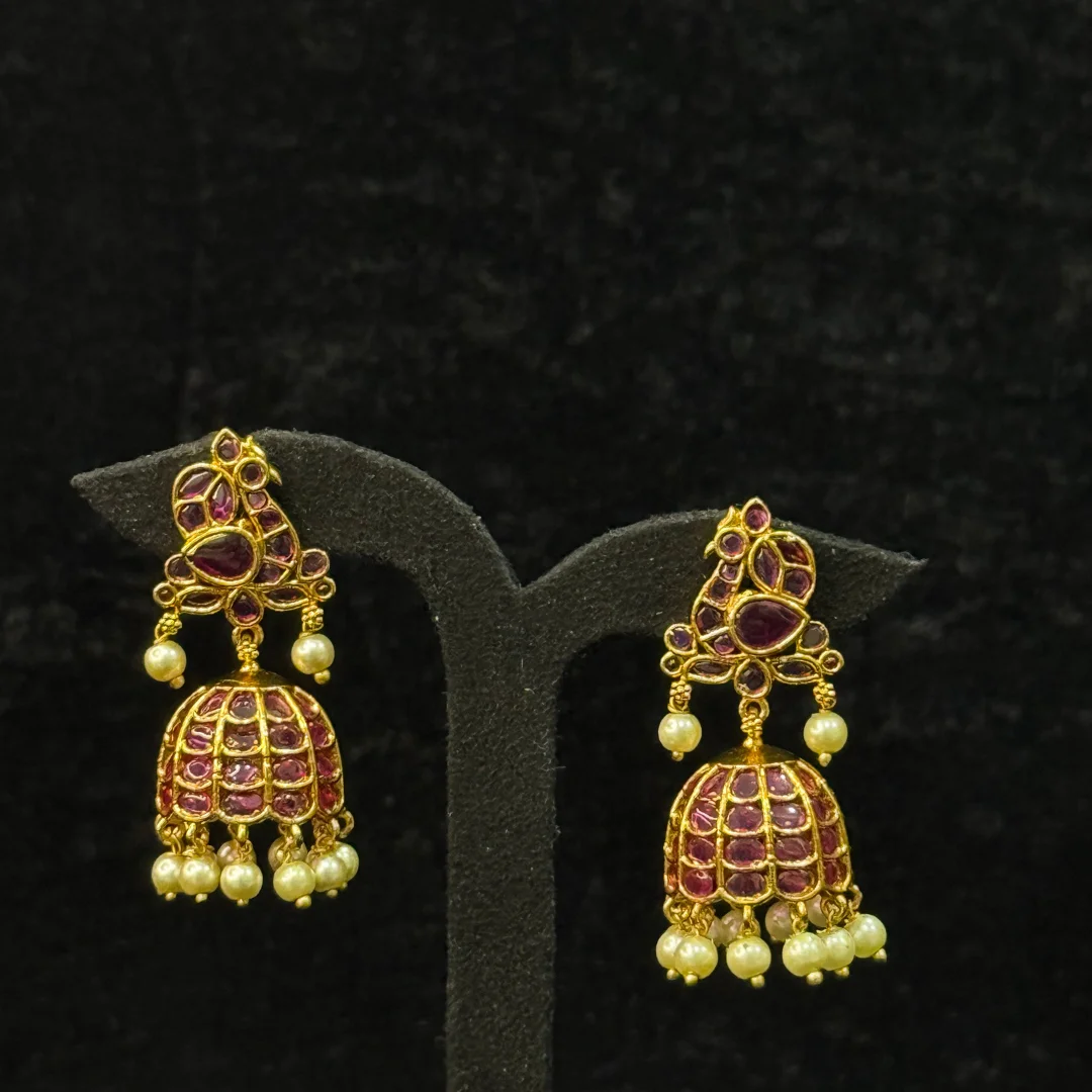 Ruby Radiance Antique Jhumkas - View 4