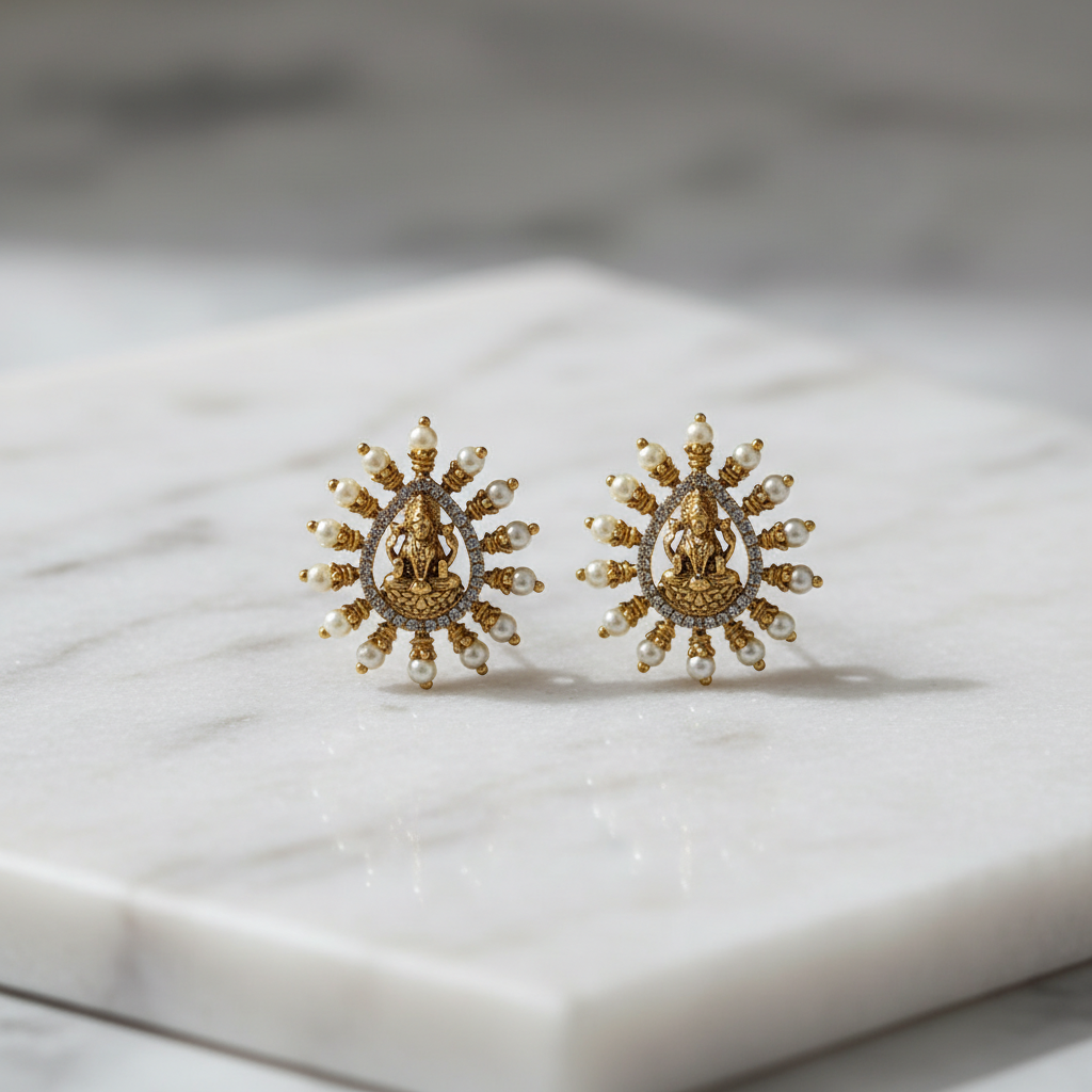 Divine Lakshmi Pearl Halo Studs