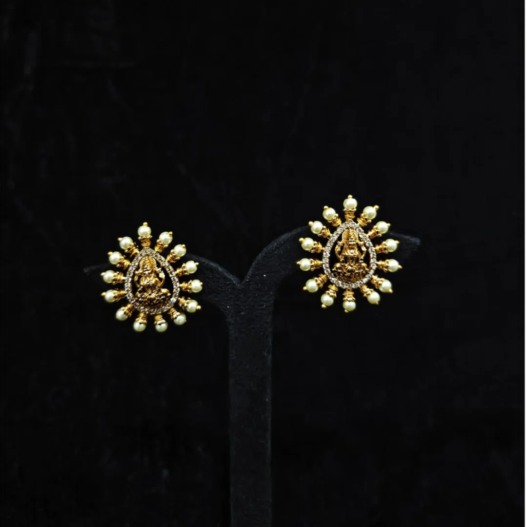 Divine Lakshmi Pearl Halo Studs - View 5