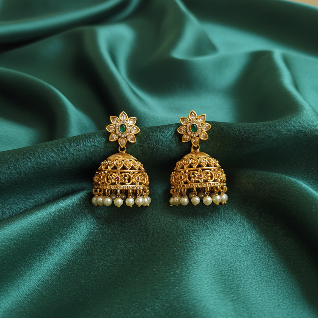 Amara Emerald Bloom Jhumkas - View 2