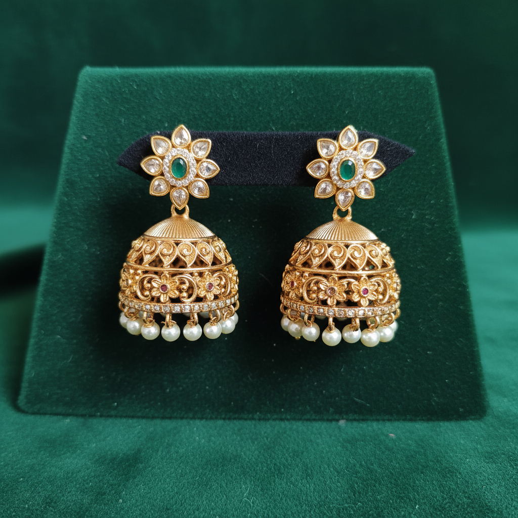 Amara Emerald Bloom Jhumkas