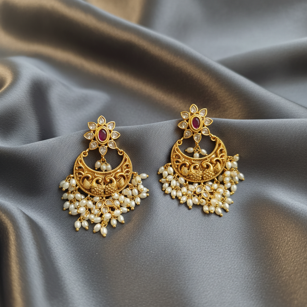 Apsara Peacock Antique Gold Chandbalis