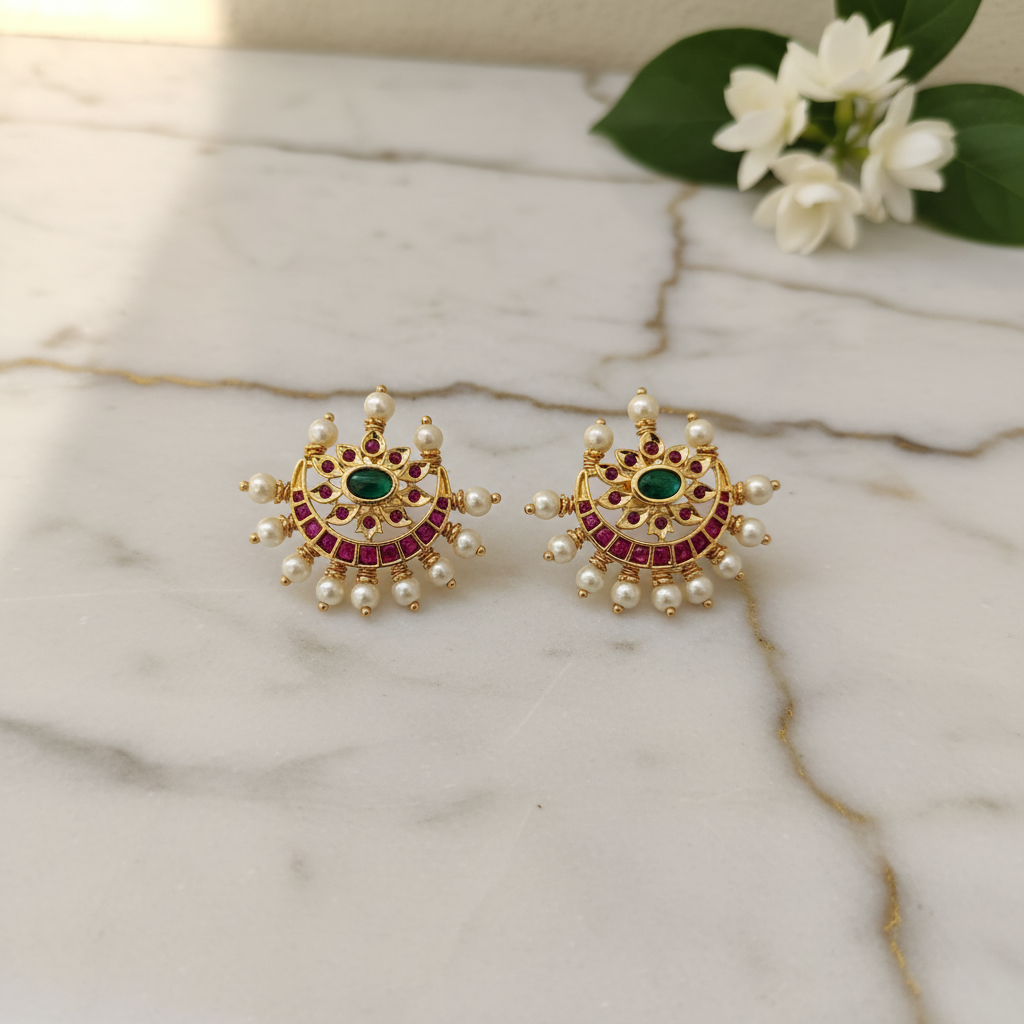 Regal Crescent Pearl Studs - View 2