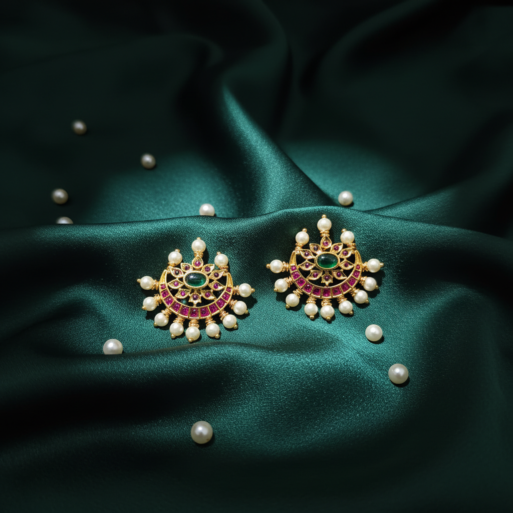 Regal Crescent Pearl Studs - View 3