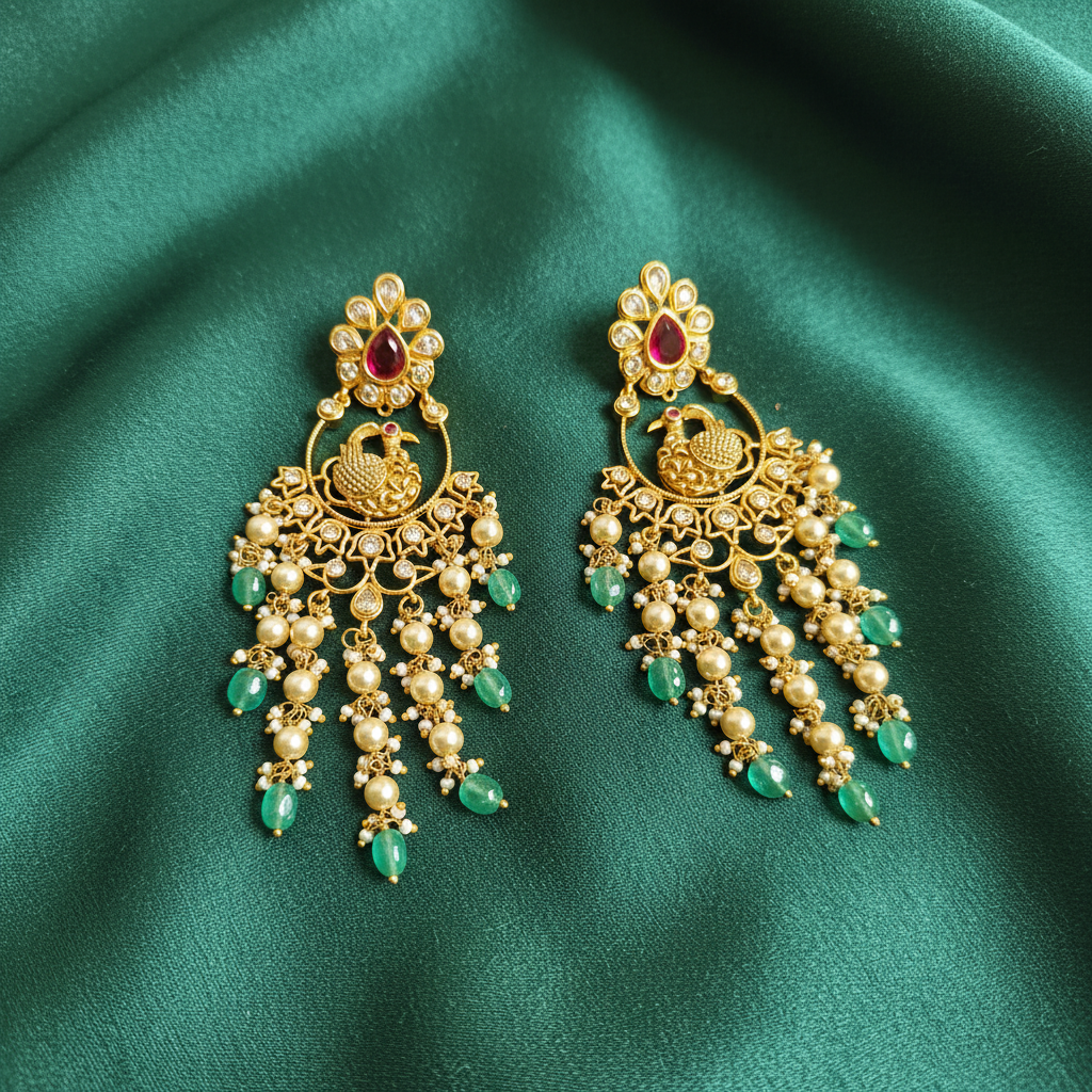 Regal Peacock Emerald Chandelier Earrings