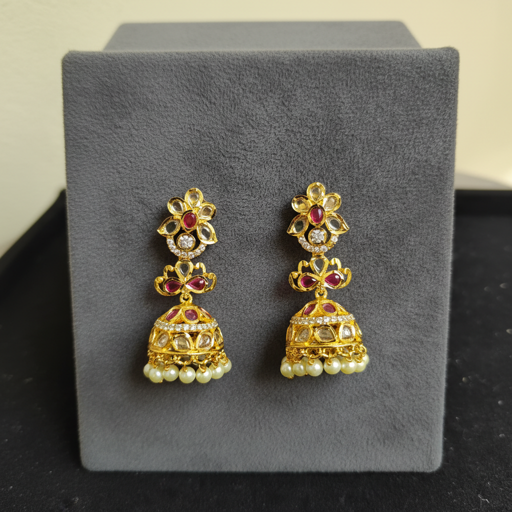 Aarya Floral Ruby Kundan Jhumkas