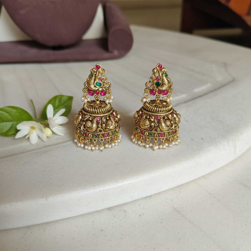 Peacock Heritage Antique Jhumkas - View 2