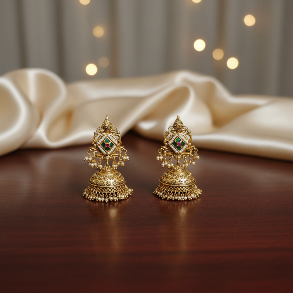 Vrindavan Pearl Drop Jhumkas