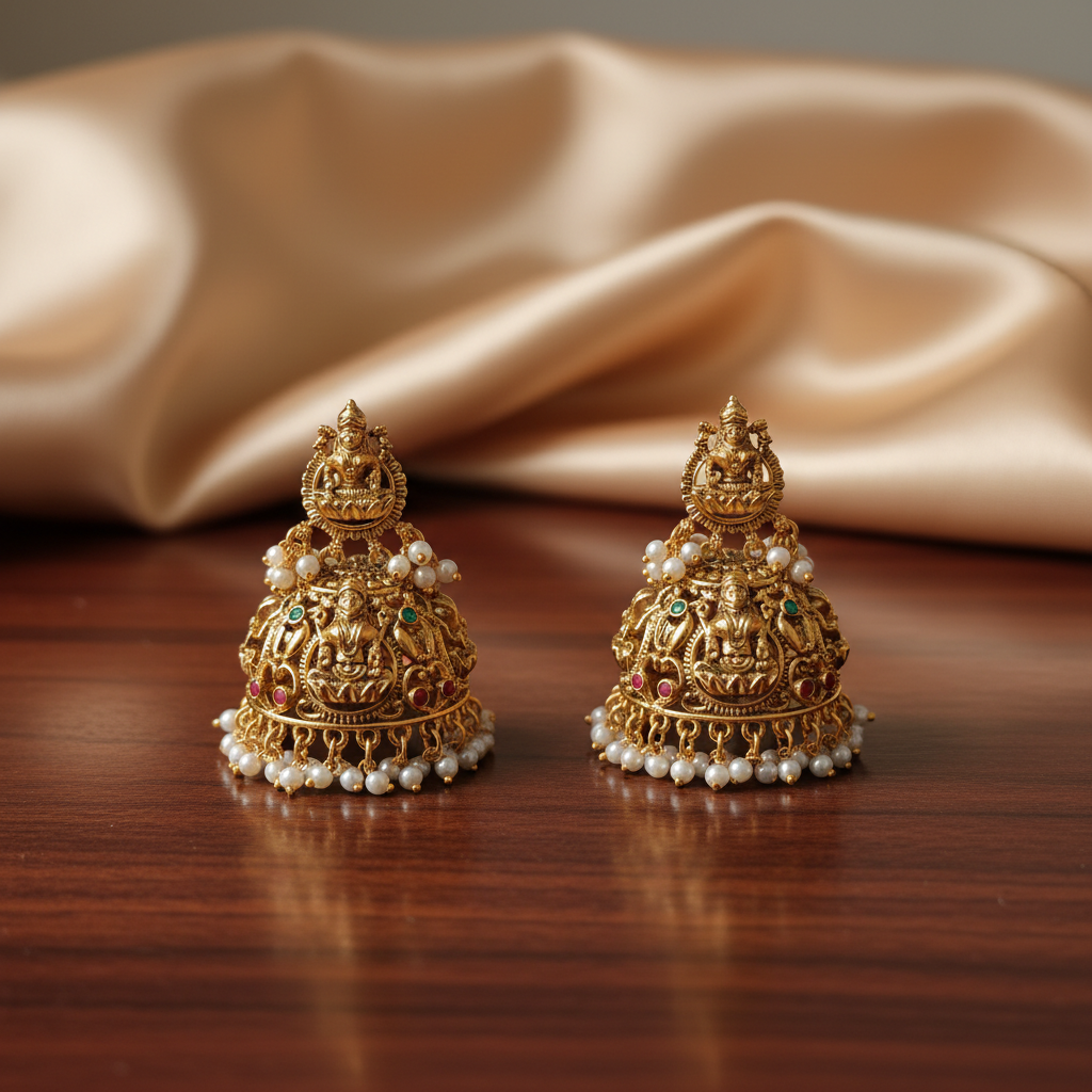 Divine Lakshmi Temple Jhumkas - View 2