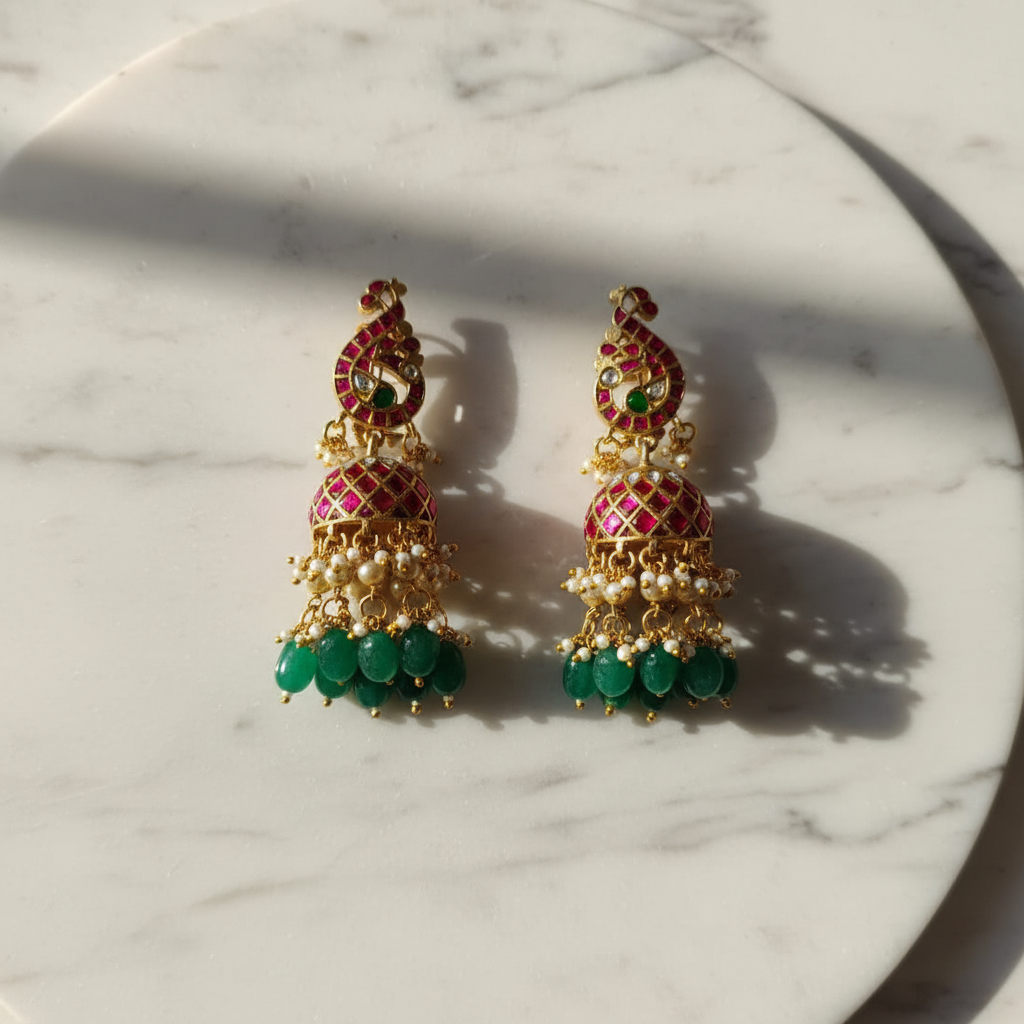 The Vrindavan Peacock Kemp Jhumkas - View 2