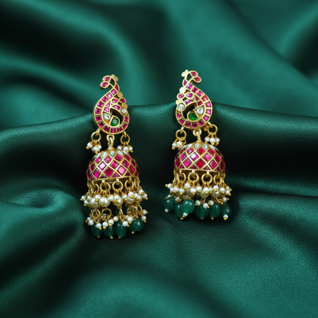 The Vrindavan Peacock Kemp Jhumkas