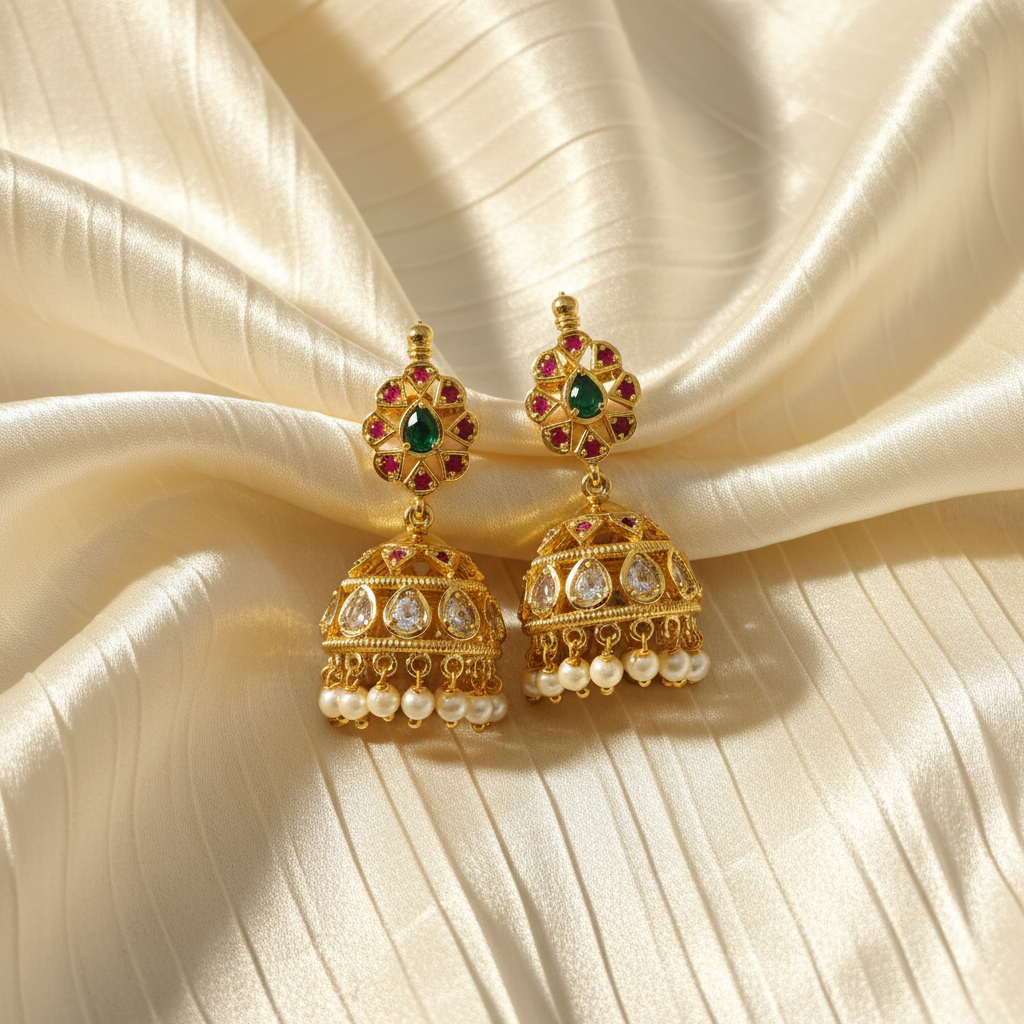 Regal Emerald & Ruby Heritage Jhumkas