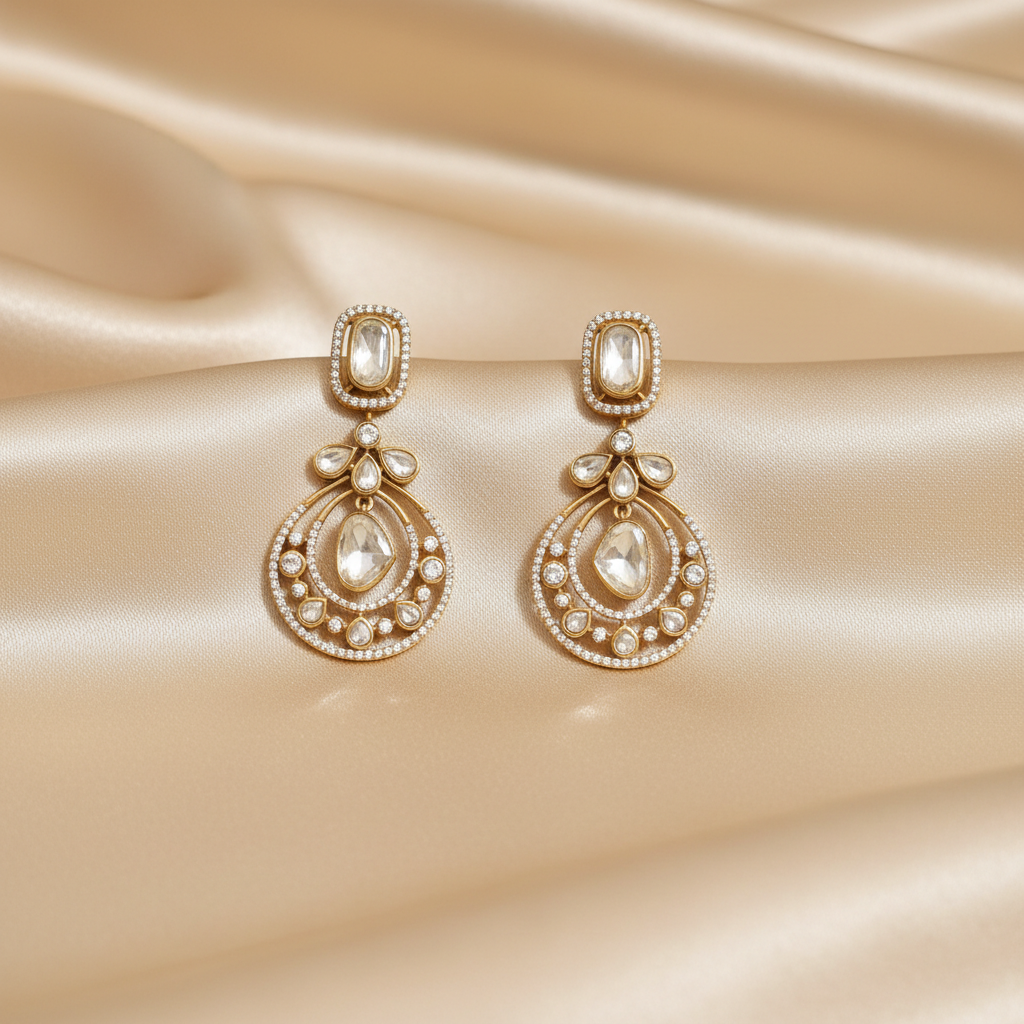 Aurelia Matte Antique Polki Drops - View 2