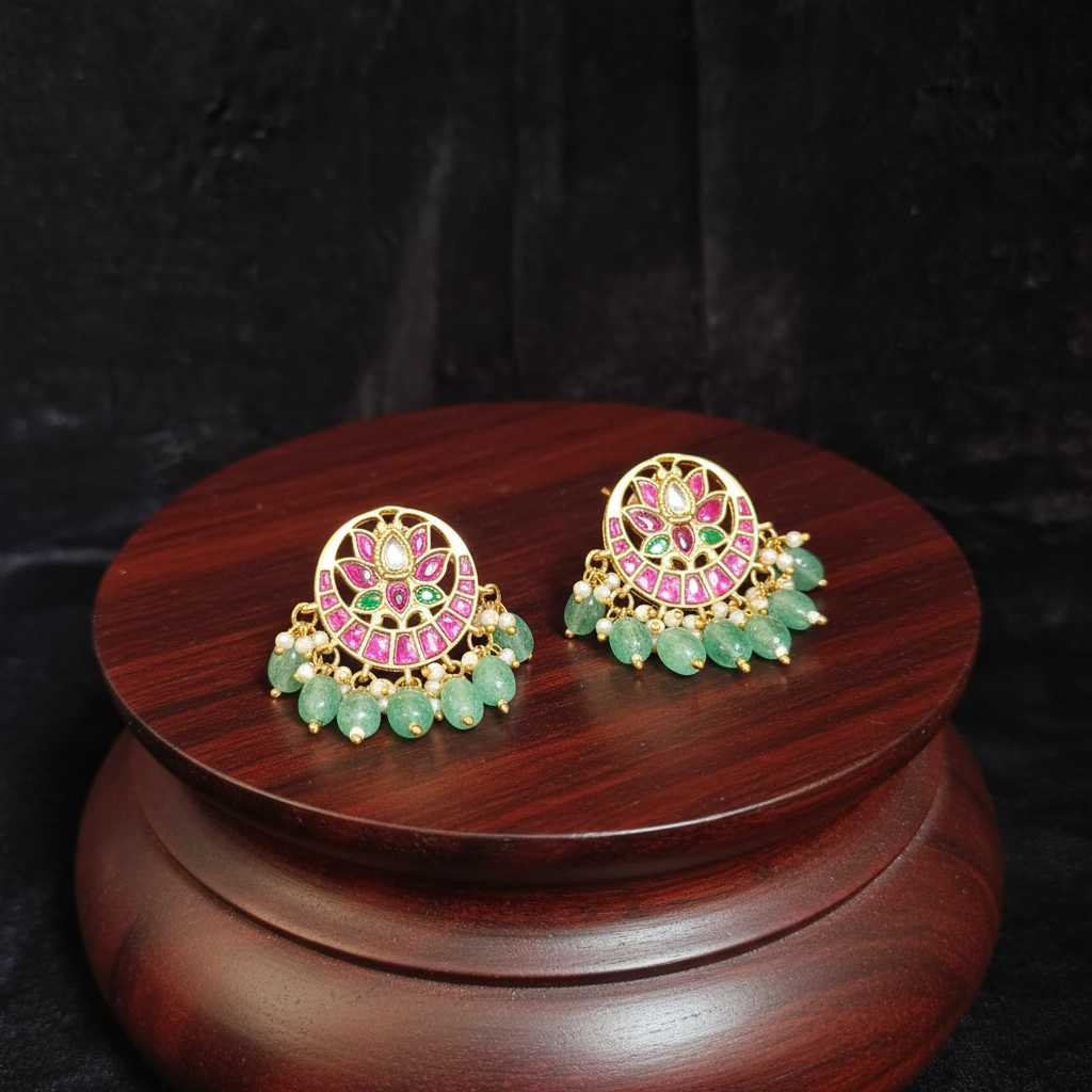 Radiant Lotus Mint Bead Studs - View 2