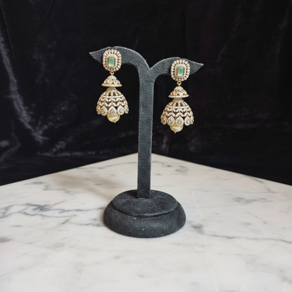 Emerald Essence Zircon Jhumkas