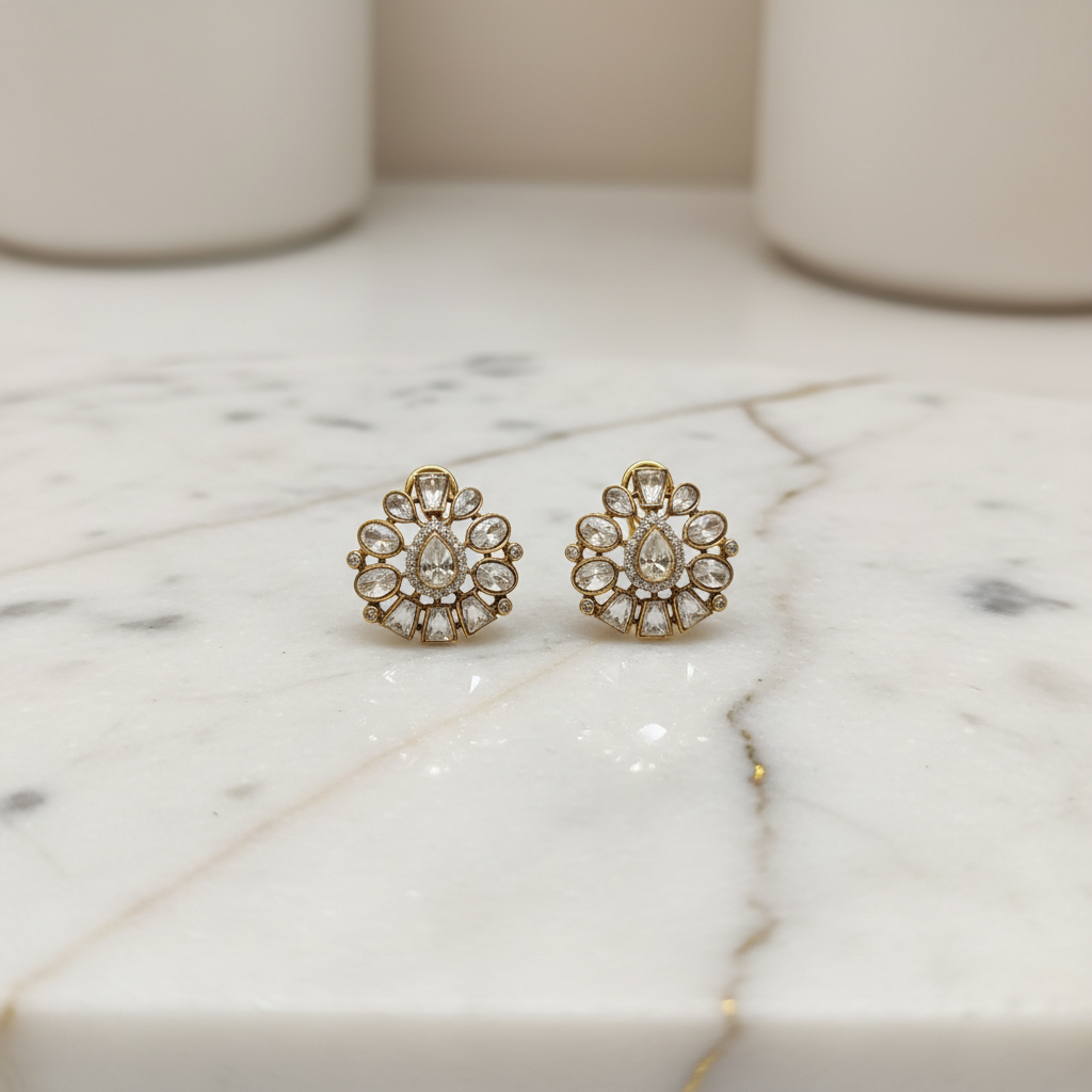 Celestial Teardrop Kundan Studs - View 2