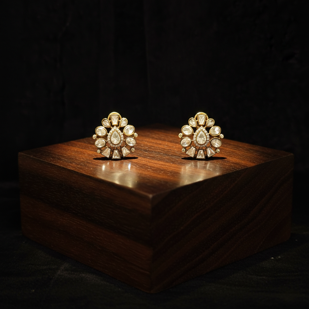 Celestial Teardrop Kundan Studs - View 3