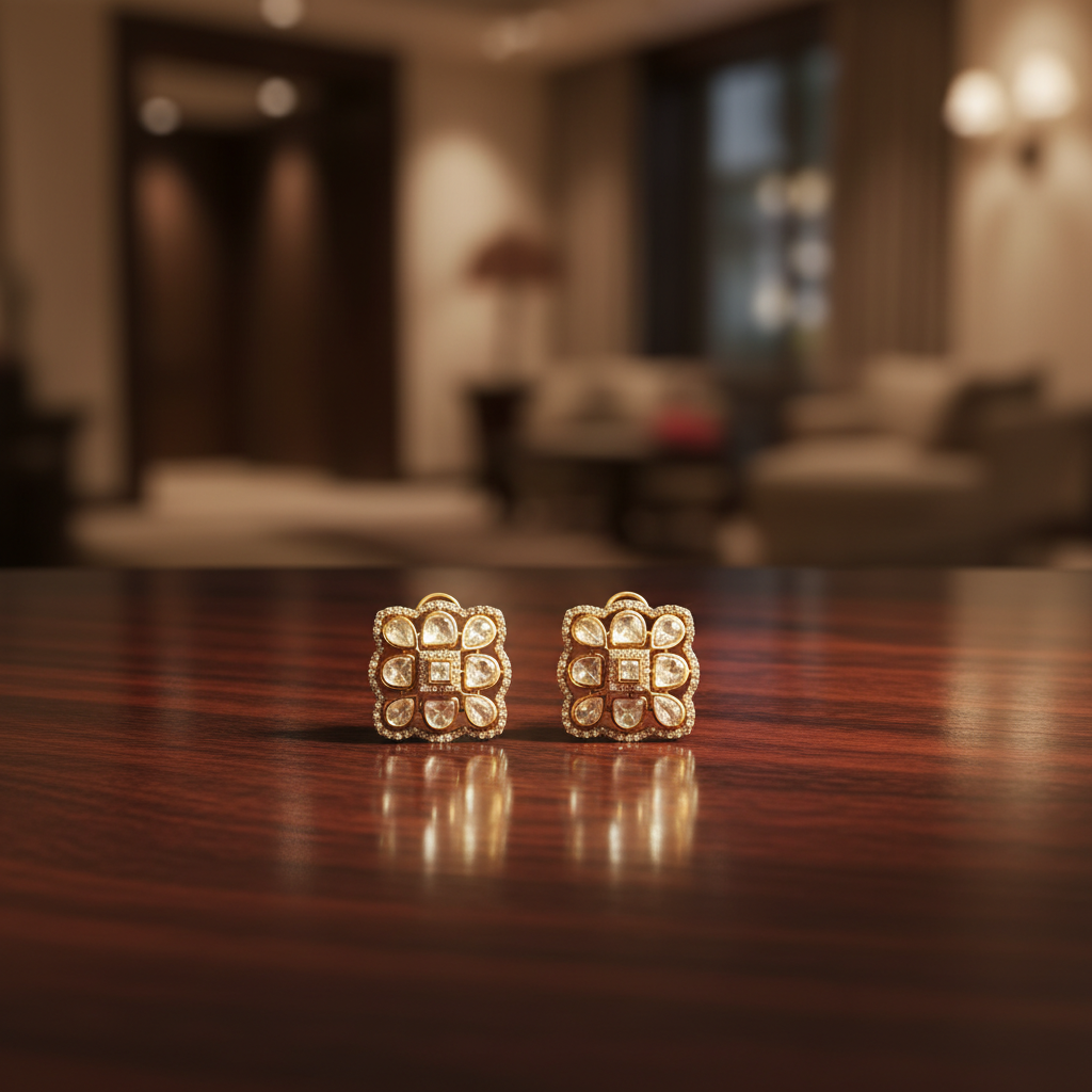 Floral Polki Bloom Studs - View 2