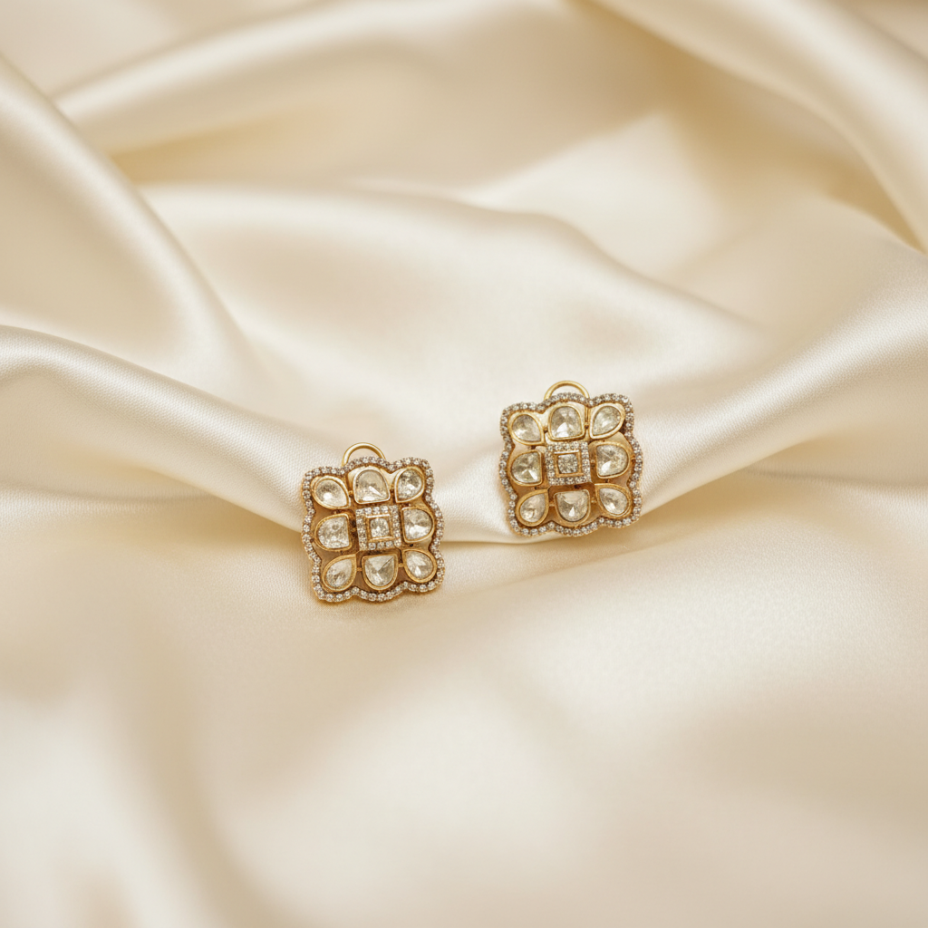 Floral Polki Bloom Studs - View 3