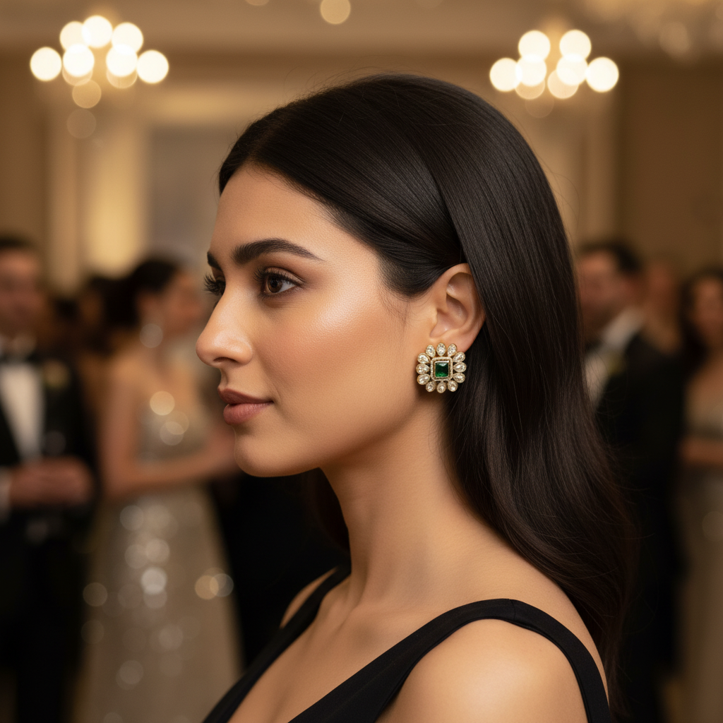 Emerald Blossom Kundan Studs