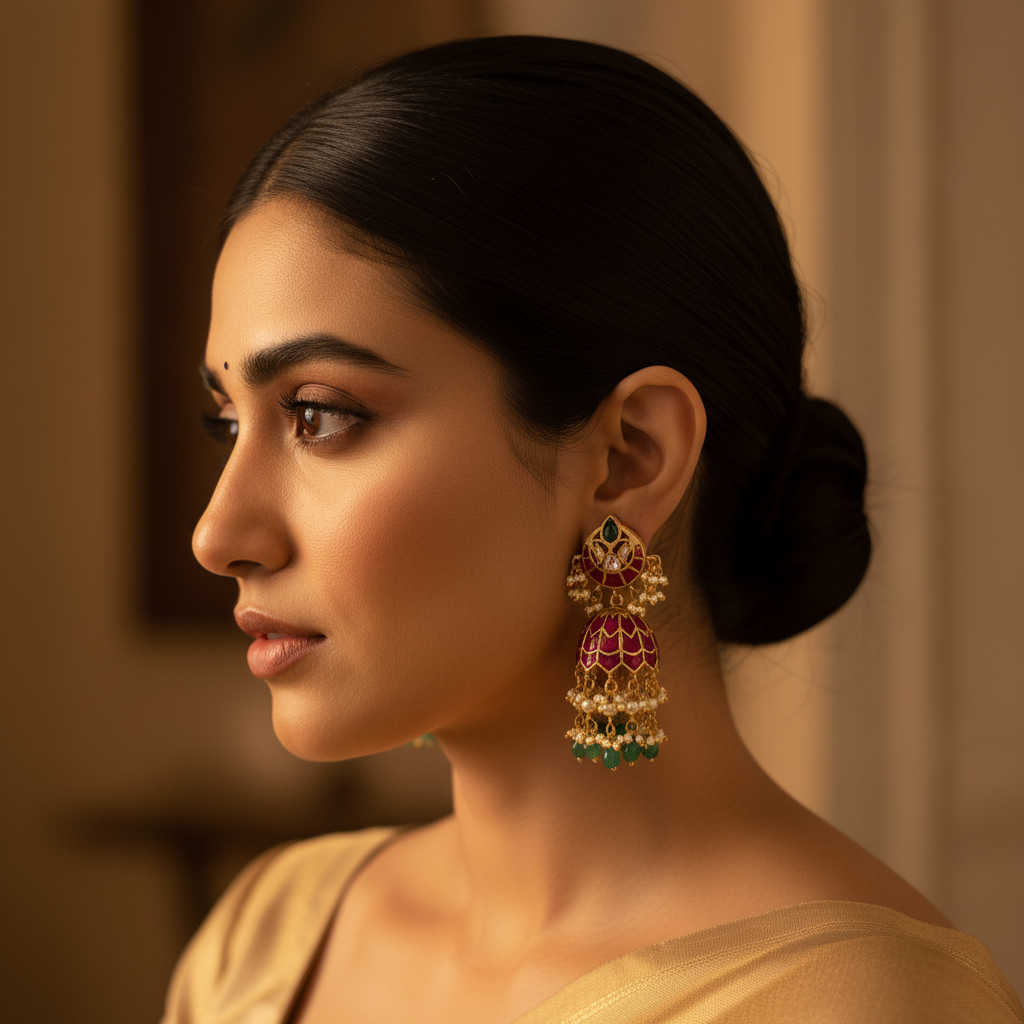 Regal Meenakari Antique Jhumkas - View 2