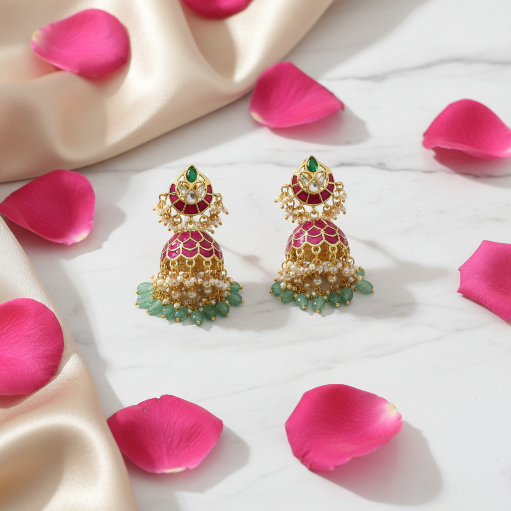 Regal Meenakari Antique Jhumkas