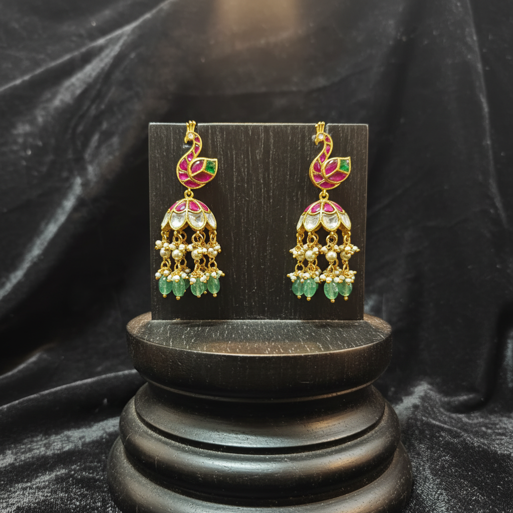 Mayura Royal Peacock Matte Jhumkas - View 2