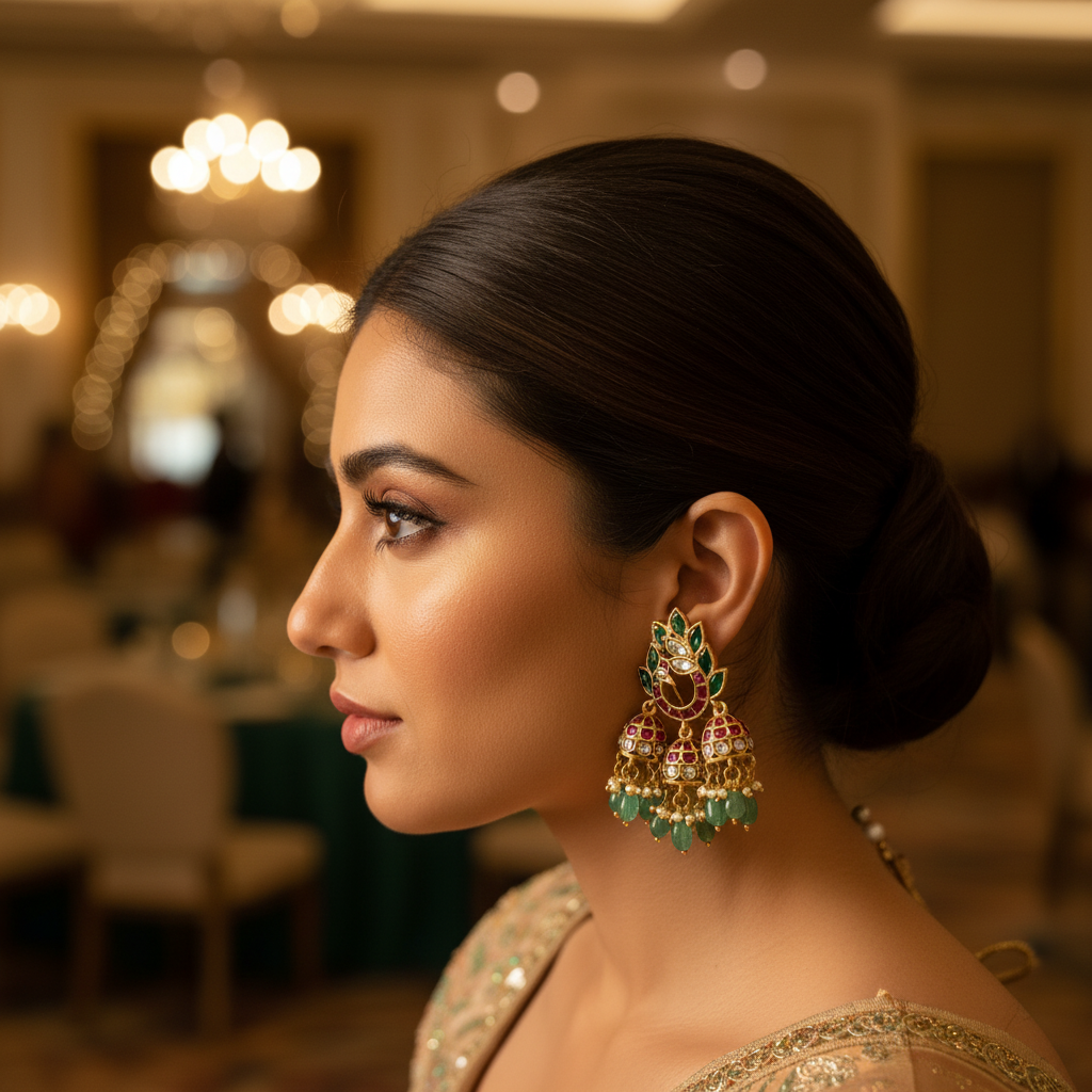 Peacock's Grace Triple-Tier Jhumkas - View 4