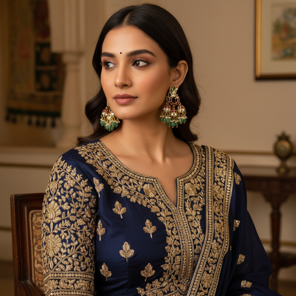 Peacock's Grace Triple-Tier Jhumkas - View 5