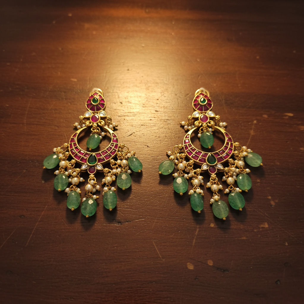 Emerald Moon Chandbali Earrings - View 2