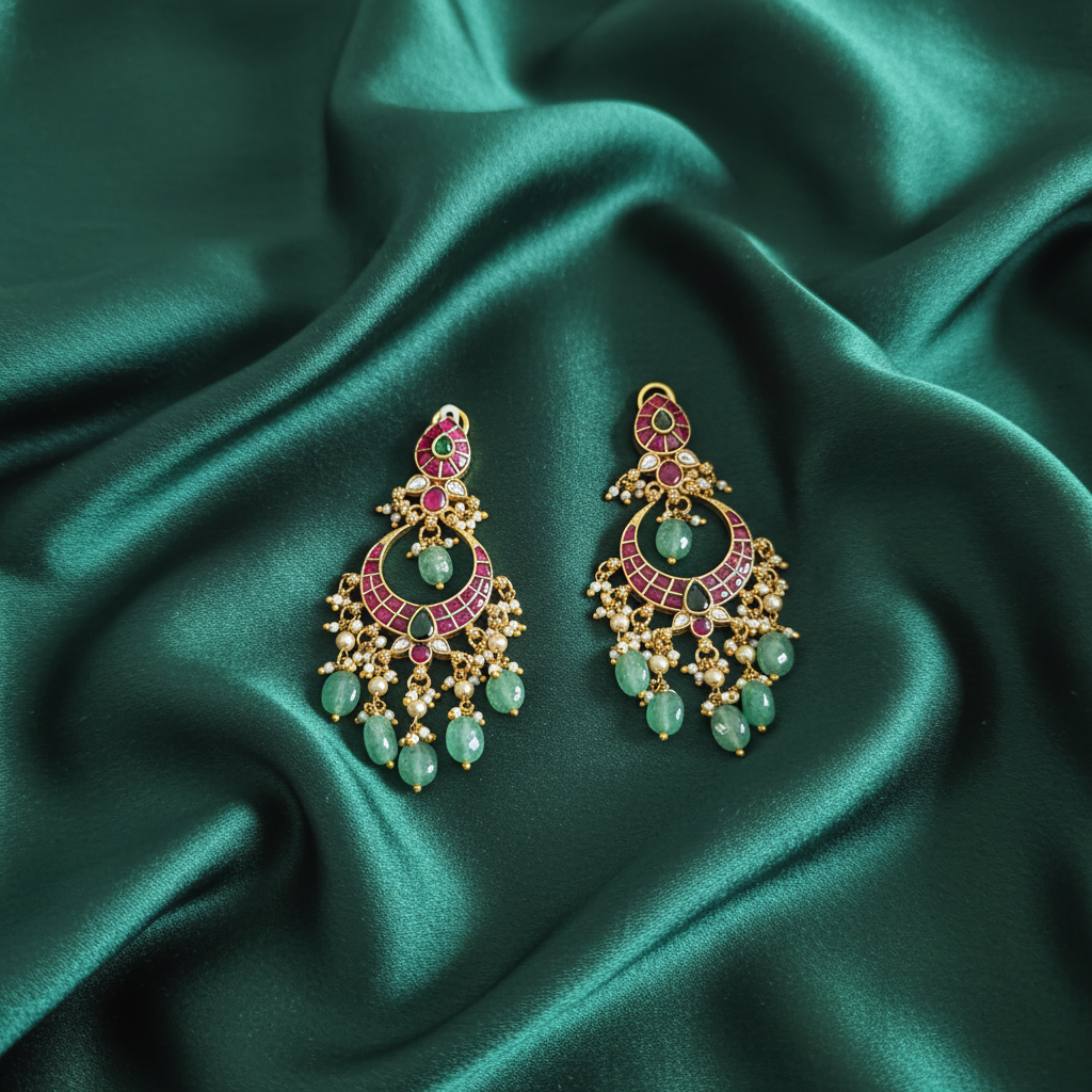 Emerald Moon Chandbali Earrings