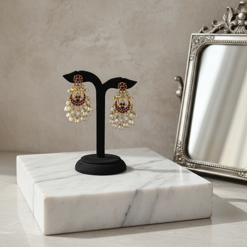Regal Chandbali Pearl Cascade - View 2
