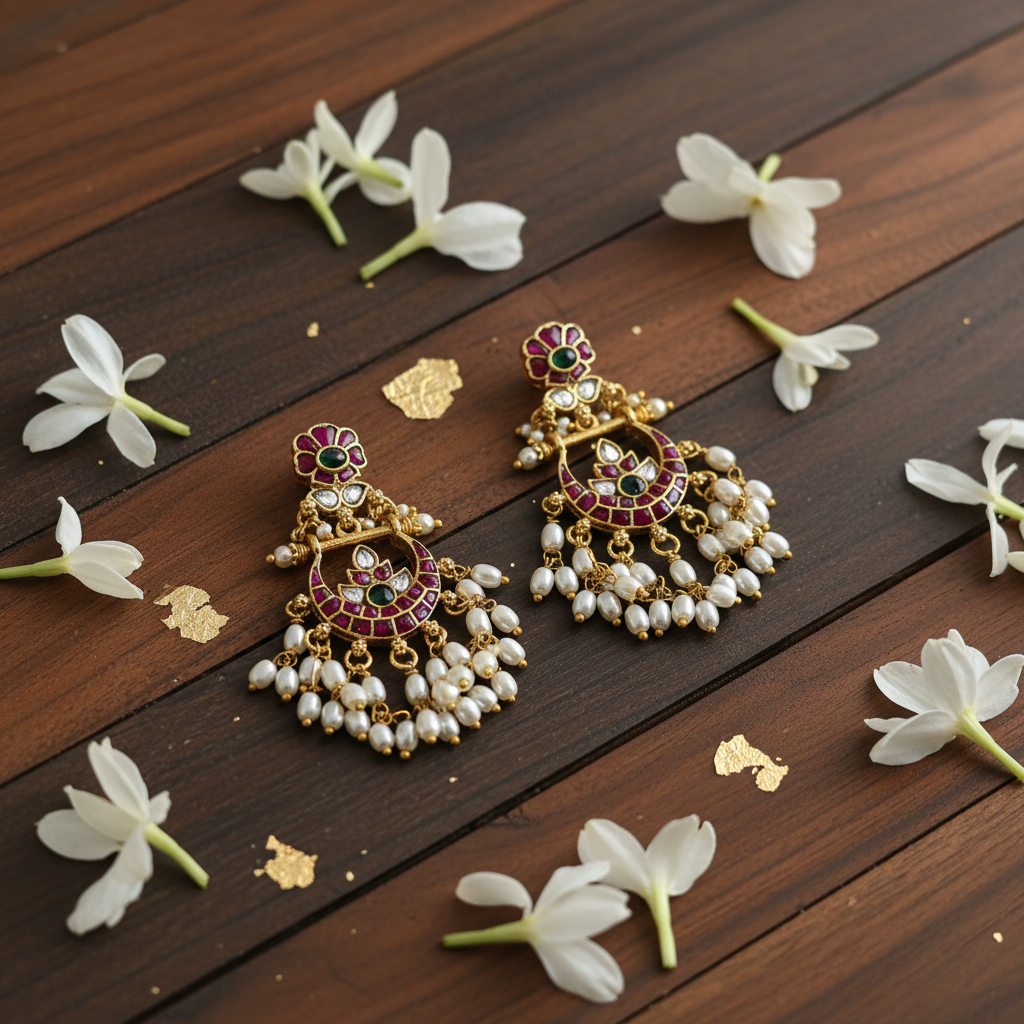 Regal Chandbali Pearl Cascade - View 3