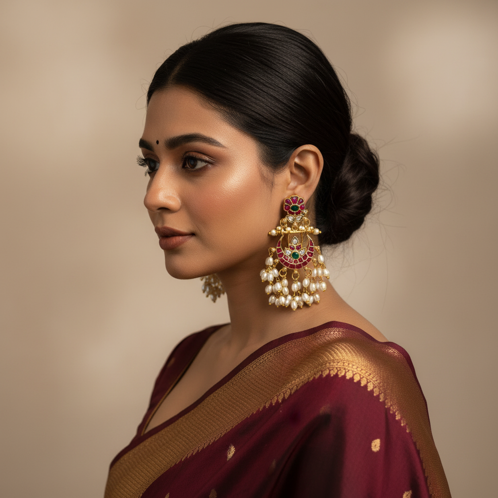Regal Chandbali Pearl Cascade - View 4