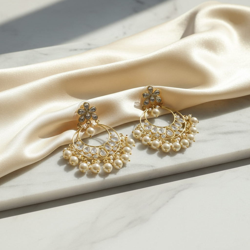 Celestial Bloom Pearl Chandbalis - View 2