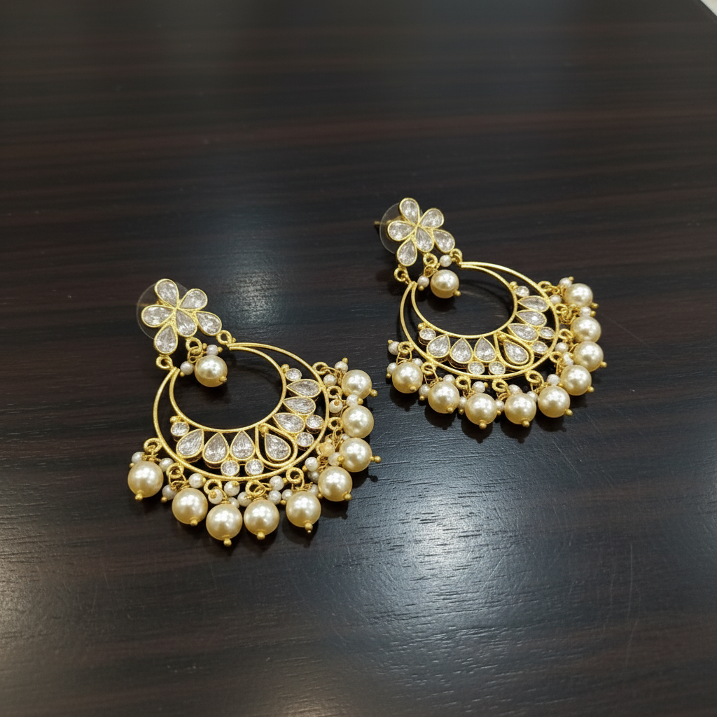 Celestial Bloom Pearl Chandbalis