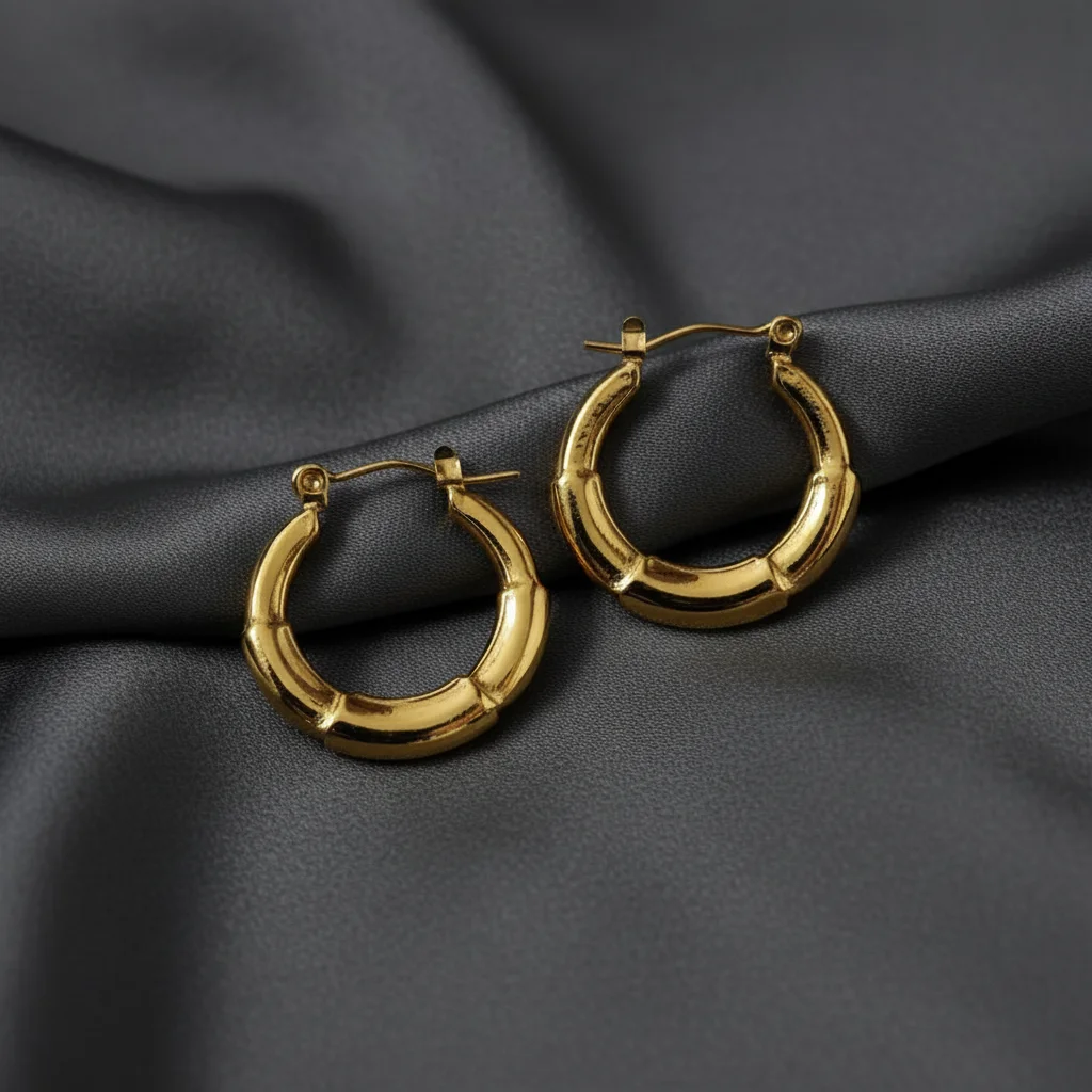 Bamboo Segmented Gold Hoops - View 2