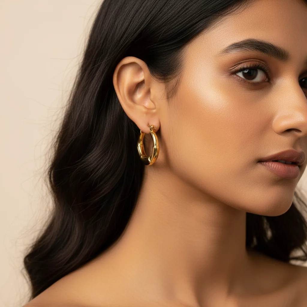 Bamboo Segmented Gold Hoops