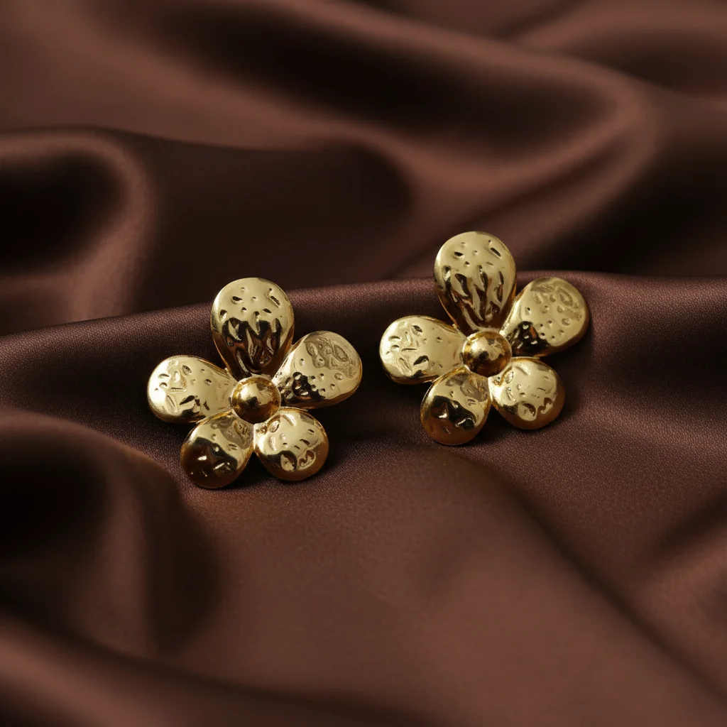 Floral Hammered Stud Earrings