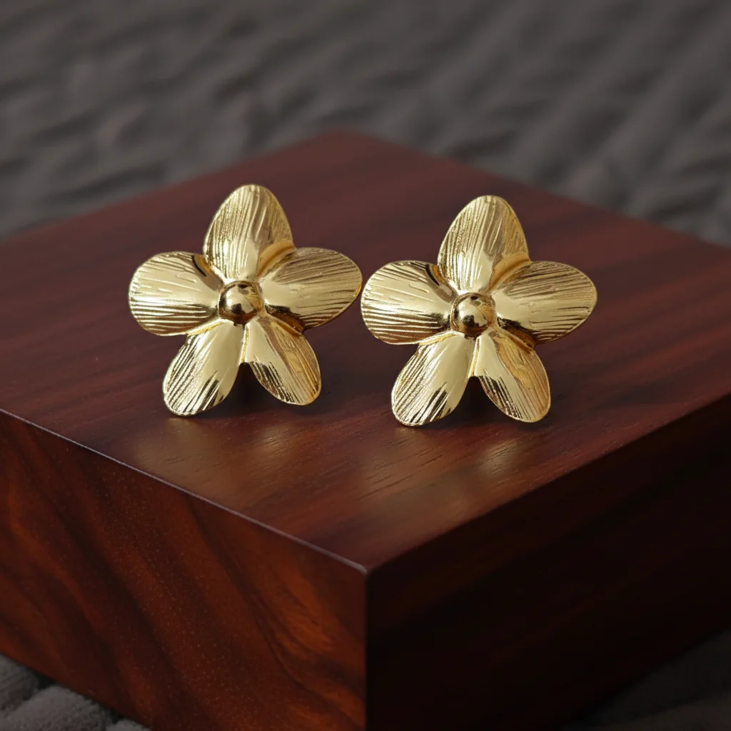 Textured Gold Floral Stud Earrings
