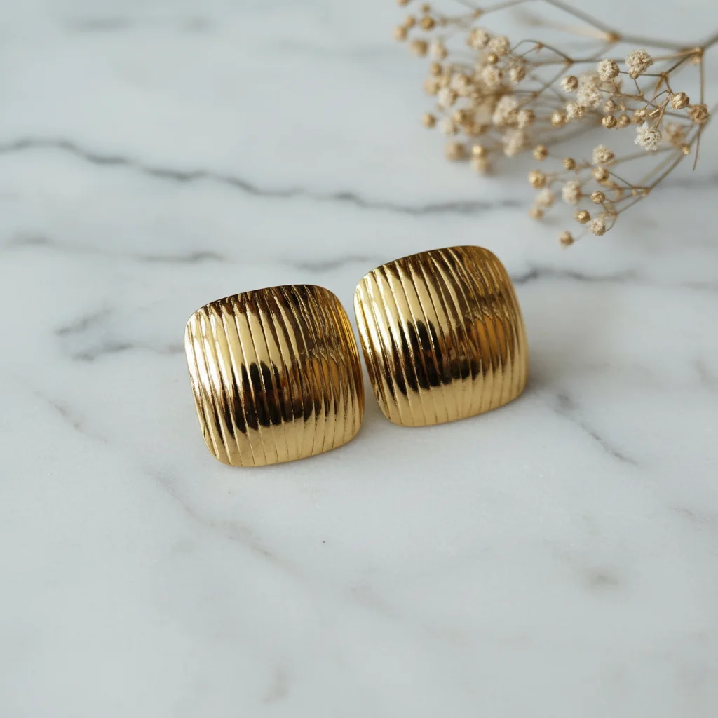 ATER-022 Square Ribbed Gold Studs