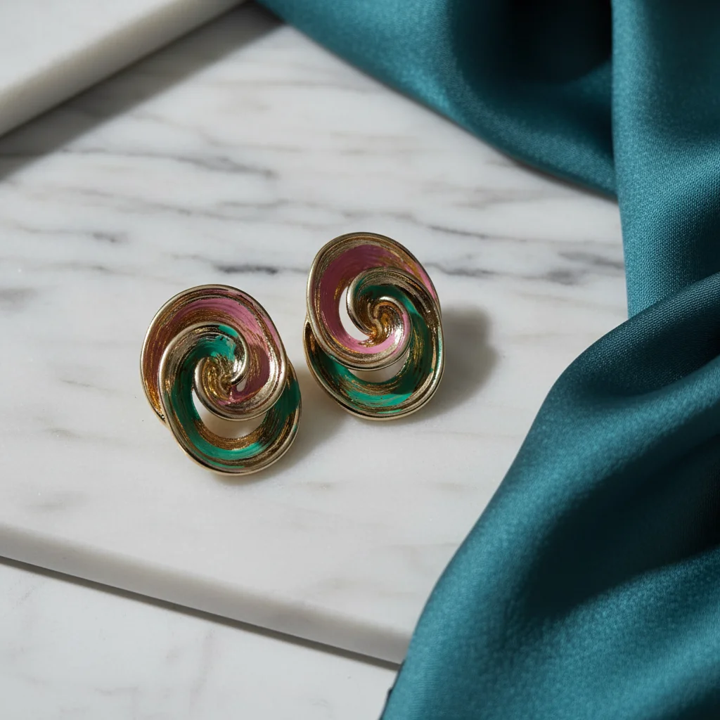 Vibrant Enamel Swirl Stud Earrings